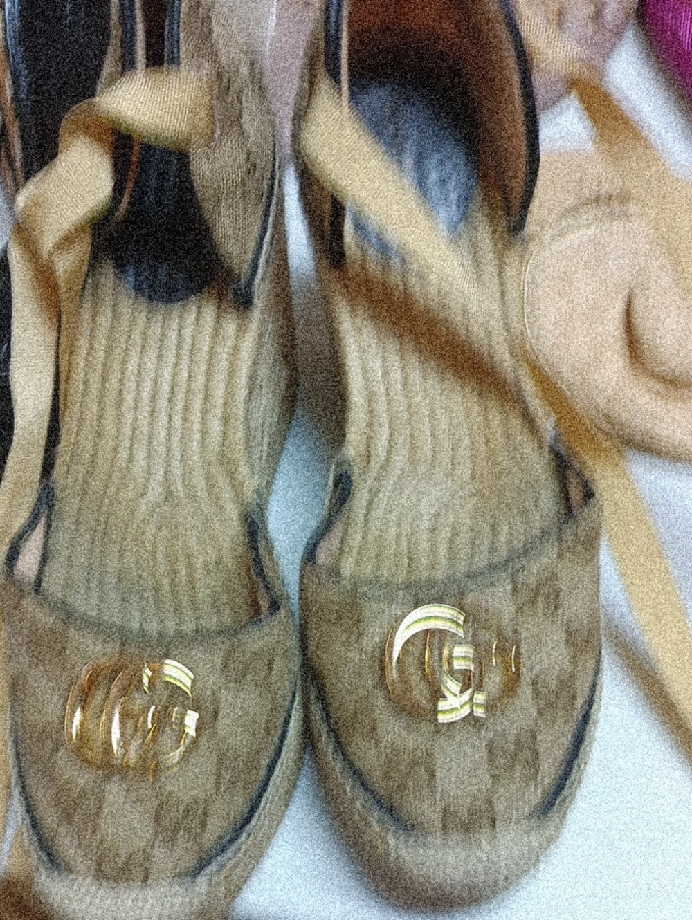 Ladies Tan Espadrille Flats with Gold Accent